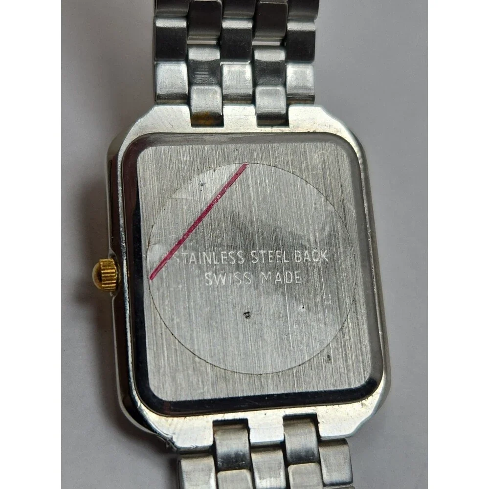 EverSwiss Womens Two Tone Gold Silver Tank 26mm Dress Date Watch New Battery